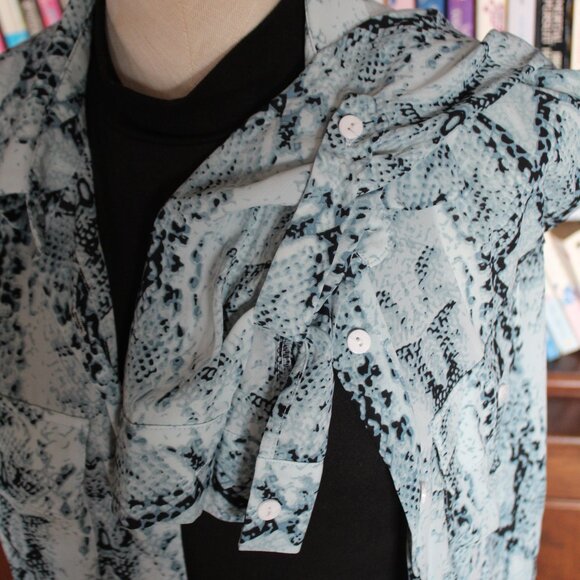 Snake Print Button Down Sheer Blouse - Picture 4 of 6